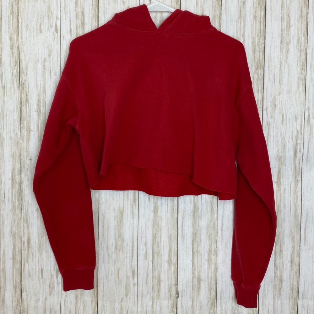 red cropped hoodie